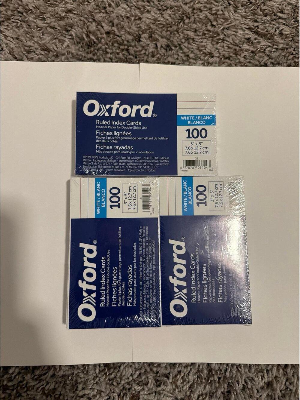 Oxford White Ruled Index Cards 3x5 100 Pack Lot of 3